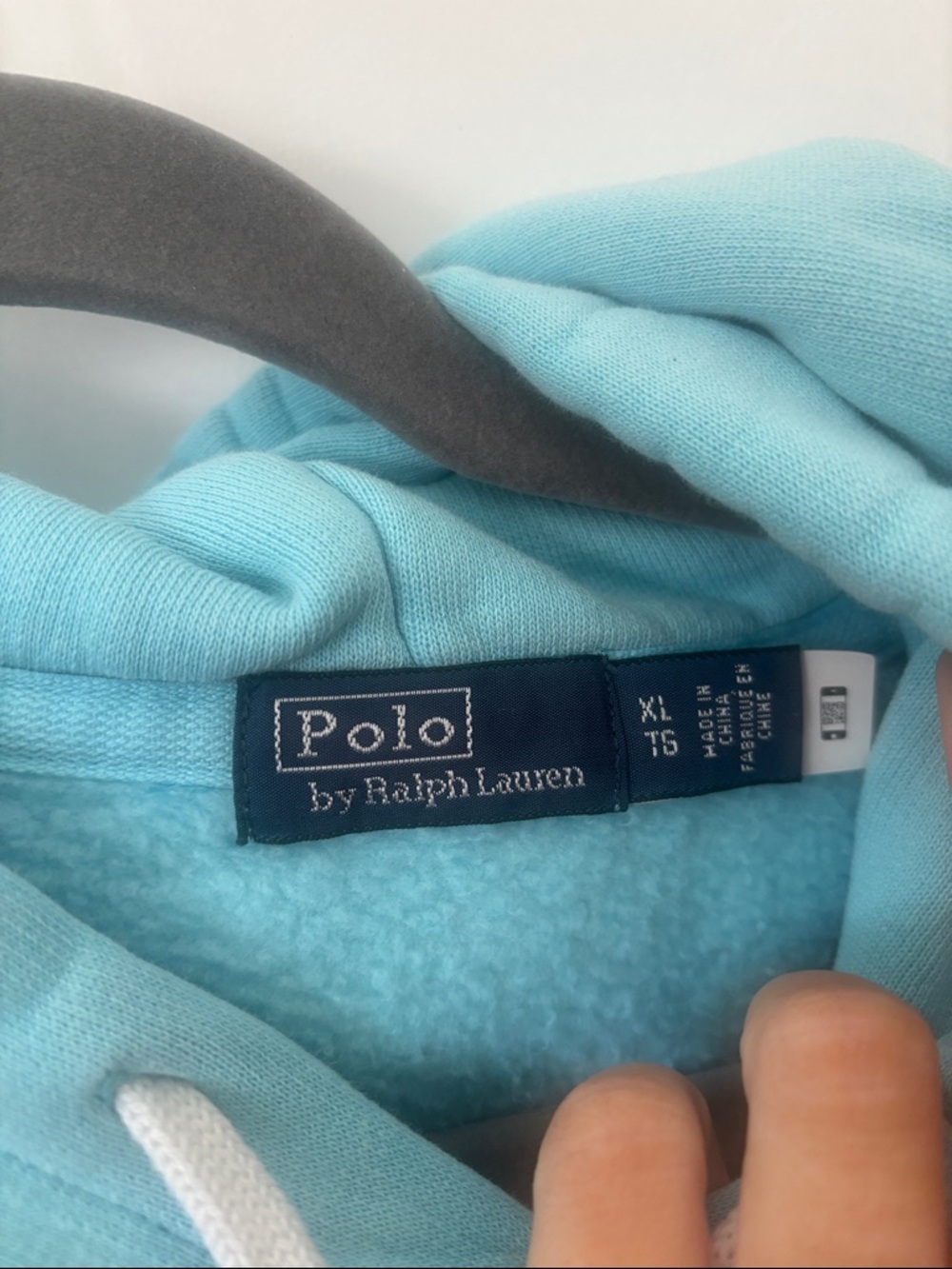 Polo by Ralph Lauren Light Aqua Pullover Hoodie with Navy Pony - Picture 3 of 4